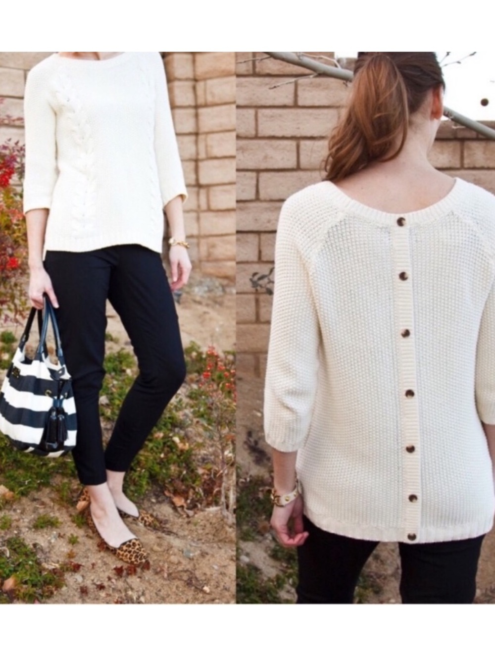 Cynthia Rowley Cable Knit Button Back Tunic Sweater